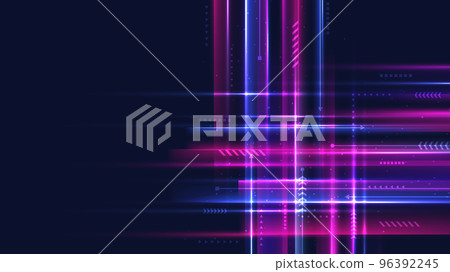Abstract technology digital futuristic concept blue and pink neon colors lighting effect motion decoration geometric shapes elements on dark background Abstract technology digital futuristic concept blue and pink neon colors lighting effect motion decoration geometric shapes elements on dark background 96392245