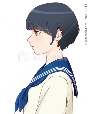 微笑側身女學生短髮帶彩繪=藏青色 微笑側身女學生短髮帶彩繪=藏青色 96392411