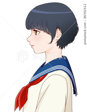 微笑側身女學生短髮帶彩圖=紅色 96392412