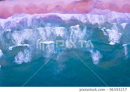 Aerial view of sea crashing waves White foaming waves on beach sand,Top view beach seascape view,Nature sea ocean background,Amazing beach background Aerial view of sea crashing waves White foaming waves on beach sand,Top view beach seascape view,Nature sea ocean background,Amazing beach background 96393257