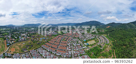 New development real estate. Aerial view of residential houses and driveways neighborhood during day time,Tightly packed homes,Panorama view over private houses in phuket thailand New development real estate. Aerial view of residential houses and driveways neighborhood during day time,Tightly packed homes,Panorama view over private houses in phuket thailand 96393262