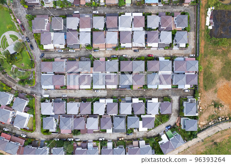 New development real estate. Aerial view of residential houses and driveways neighborhood during a fall sunset or sunrise time.Tightly packed homes.Top down view over private houses in phuket thailand New development real estate. Aerial view of residential houses and driveways neighborhood during a fall sunset or sunrise time.Tightly packed homes.Top down view over private houses in phuket thailand 96393264
