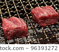Grilled meat on a net 96393272