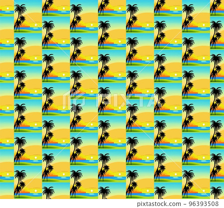Sunset, palm tree shore - seamless vector pattern 96393508