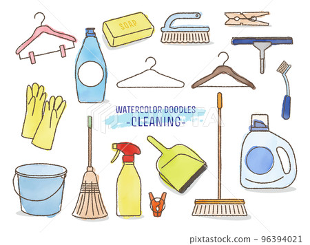 手繪水彩清潔用品插畫 96394021