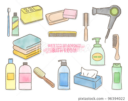 hand drawn watercolor bathroom goods illustration 96394022
