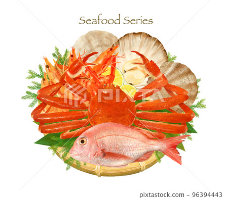 奢侈海鮮拼盤-海鮮系列冬季味道插畫手繪套裝素材 96394443