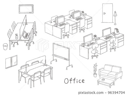 Hand drawn office illustration set (monochrome) 96394704