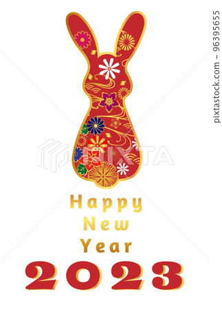 新年賀卡2023兔花圖案紅底 新年賀卡2023兔花圖案紅底 96395655