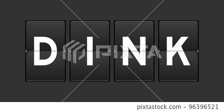 Black color analog flip board with word DINK (Abbreviation of Double income, no kids or Dual income, no kids) on gray background 96396521