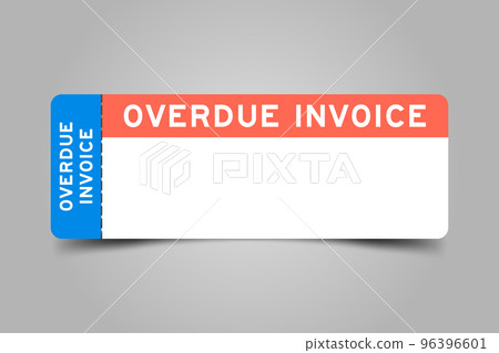 Blue and orange color ticket with word overdue invoice and white copy space on gray background 96396601