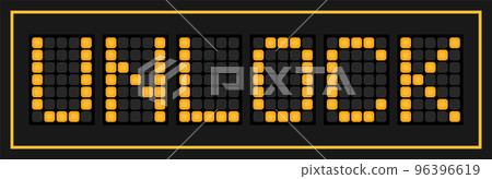 Orange color led banner in word unlock on black background Orange color led banner in word unlock on black background 96396619