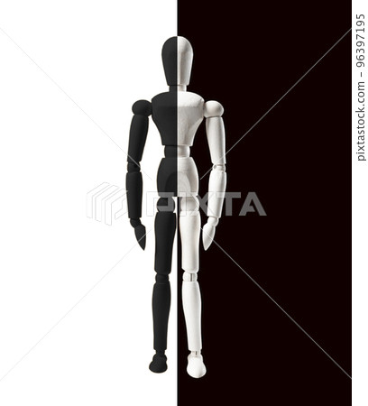 Duality concept. Good vs bad sides of self. Black and white part of personality. Opposite dichotomies of abstract person. Psychology 96397195