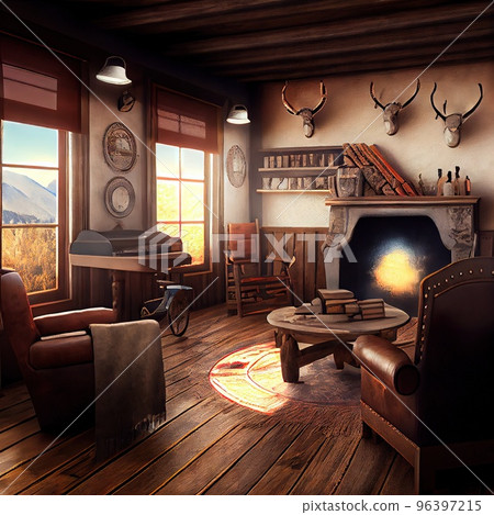 Western style interior at wild west living room, no people 96397215
