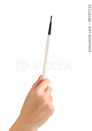 Paintbrush, paint brush in hand of artist isolated on white background 96397232