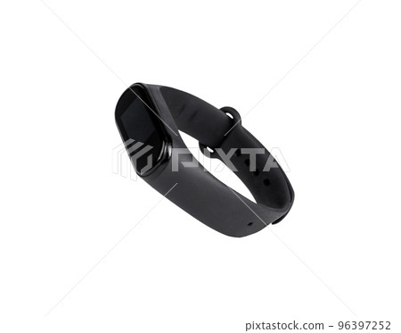 Fitness tracker isolated on white background. Physical activity control, heart rate measurement. Angled view. Healthy lifestyle concept. 96397252