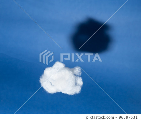 White cloud with black shadow on blue sky background. Comparison, reverse side of medal concept. Surrealism style. Hidden, invisible features White cloud with black shadow on blue sky background. Comparison, reverse side of medal concept. Surrealism style. Hidden, invisible features 96397531