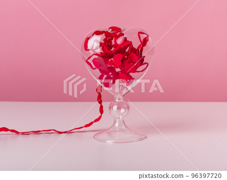 Valentines day concept. Hearts ribbon on pink background. 96397720