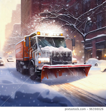 A snowplow clears the streets from snowfall A snowplow clears the streets from snowfall 96398026