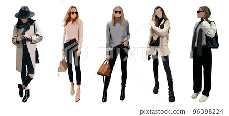 Set of fashion girls on a white background. Vector flat style illustration. Avatar icon Set of fashion girls on a white background. Vector flat style illustration. Avatar icon 96398224
