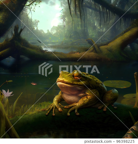 A very unpleasant toad is sitting in a swamp 96398225