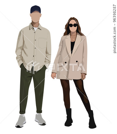 Stylish couple of young people. Man and woman on a white background. Vector illustration in a flat style Stylish couple of young people. Man and woman on a white background. Vector illustration in a flat style 96398287