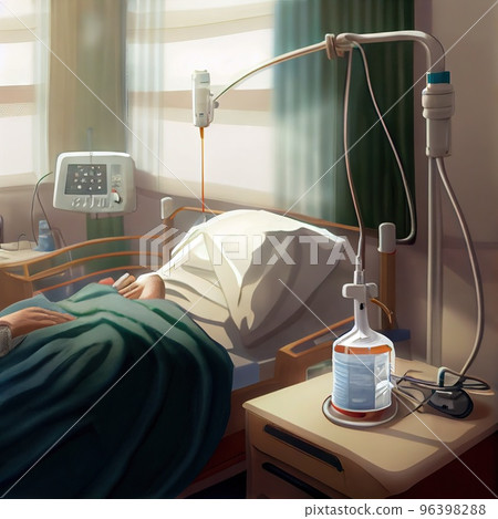 A dropper connected to a patient in a hospital room A dropper connected to a patient in a hospital room 96398288