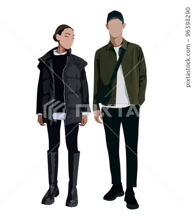 Stylish couple of young people. Man and woman on a white background. Cute and beautiful couple. Vector illustration Stylish couple of young people. Man and woman on a white background. Cute and beautiful couple. Vector illustration 96398290