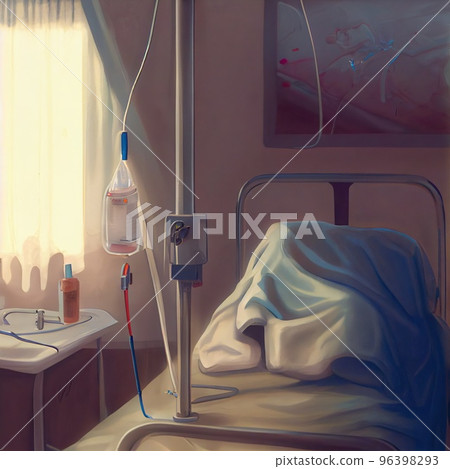 A dropper connected to a patient in a hospital room A dropper connected to a patient in a hospital room 96398293