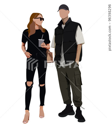 Stylish couple of young people. Man and woman on a white background. Vector illustration in a flat style 96398296