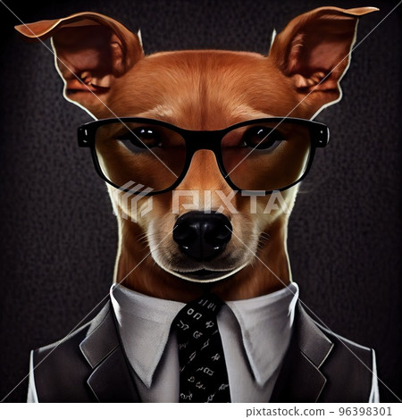 A dog in a business suit and dark glasses A dog in a business suit and dark glasses 96398301