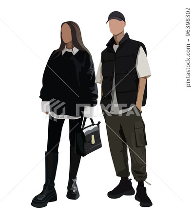 Stylish couple of young people. Man and woman on a white background. Cute and beautiful couple. Vector illustration Stylish couple of young people. Man and woman on a white background. Cute and beautiful couple. Vector illustration 96398302