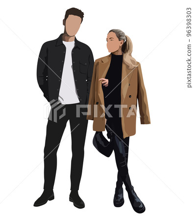 Stylish couple of young people. Man and woman on a white background. Cute and beautiful couple. Vector illustration Stylish couple of young people. Man and woman on a white background. Cute and beautiful couple. Vector illustration 96398303