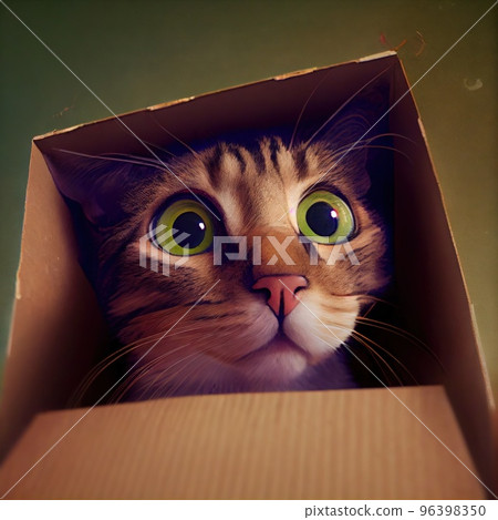 A cat looks into an empty cardboard box, a view from the box of a cat A cat looks into an empty cardboard box, a view from the box of a cat 96398350