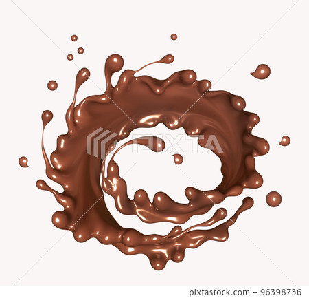 Hot melted milk chocolate sauce or syrup, pouring chocolate wave or flow splash, cocoa drink or cream, abstract dessert background, choco splash, drink dessert, isolated, 3d rendering 96398736