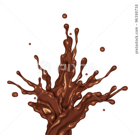 Splash of hot chocolate, sauce or syrup, cocoa drink or choco cream, melted chocolate wave, abstract background dessert, illustration food, isolated 3d rendering 96398738