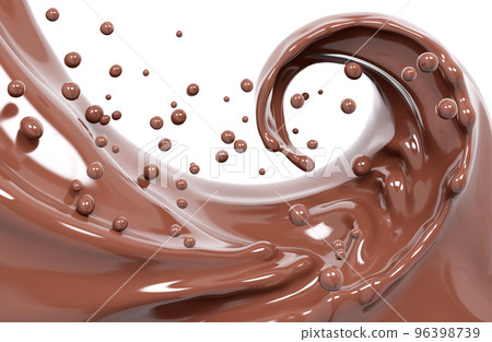 Hot melted milk chocolate sauce or syrup, pouring chocolate wave or flow splash, cocoa drink or cream, abstract dessert background, choco splash, drink dessert, isolated, 3d rendering 96398739