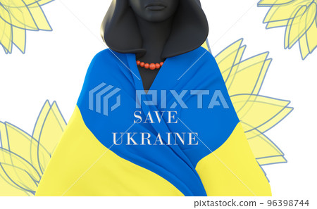 Ukrainian, Ukraine, woman with Ukraine Flag, save Ukraine. 3d rendering Ukrainian, Ukraine, woman with Ukraine Flag, save Ukraine. 3d rendering 96398744