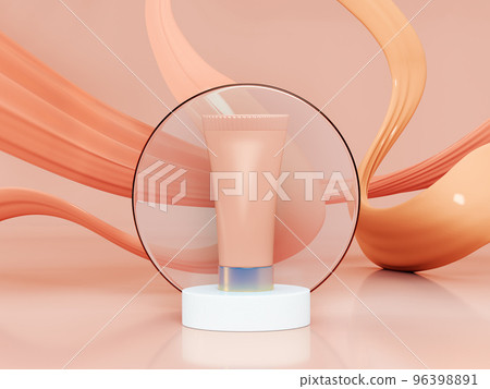 Tube of cosmetic cream on a beautiful podium, cosmetic liquid, advertising.  3d rendering; 96398891