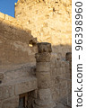 Mount Herodion and the ruins of the fortress of King Herod inside an artificial crater. The Judaean Desert, West Bank. 96398960