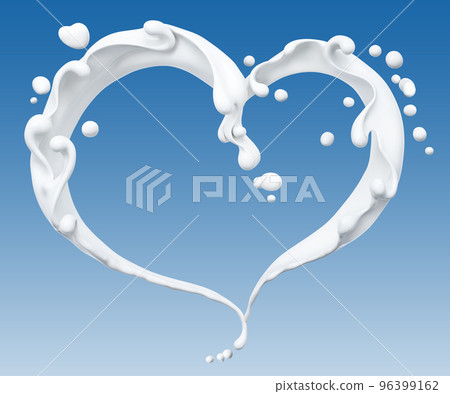 Milk wave or flow splash in form of heart, pouring  sour cream or yogurt, dairy abstract liquid background, isolated, 3d rendering 96399162