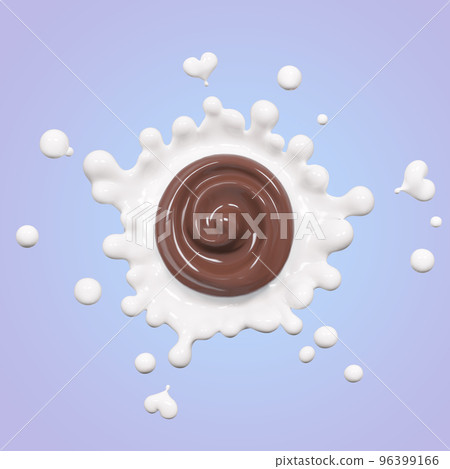 Splash chocolate and milk, chocolate and white yogurt illustration isolated 3d rendering Splash chocolate and milk, chocolate and white yogurt illustration isolated 3d rendering 96399166