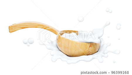 Milk splashing. Spoon, splash, yoghurt, milky.  Natural dairy products. 3d rendering 96399168
