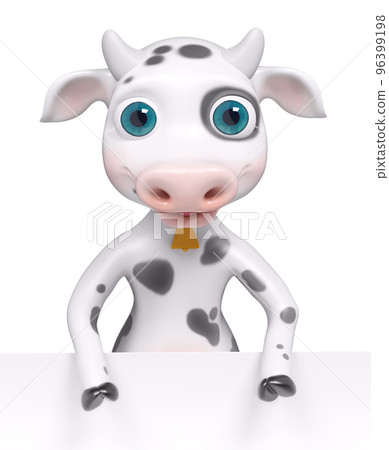 Cartoon cow with poster, 3d rendering Cartoon cow with poster, 3d rendering 96399198