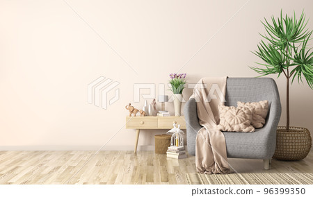 Interior design of modern living room with armchair and cabinet, 3d renderin 96399350