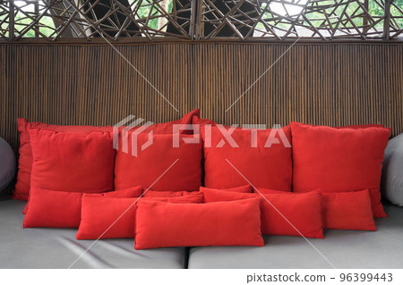 Decorative red pillows natural Fabric, Interior design 96399443