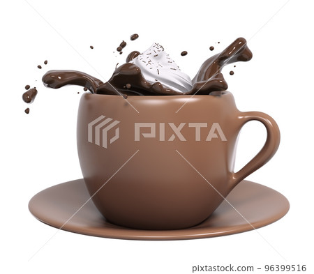 Brown cup of hot chocolate or cocoa with whipped cream, 3d rendering 96399516