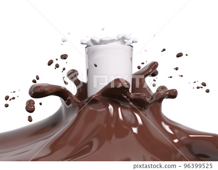 Splash of hot chocolate sauce and glass of milk 3d rendering Splash of hot chocolate sauce and glass of milk 3d rendering 96399525