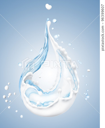Cream splash and plashing of water illustration isolated on blue background, 3d rendering 96399607