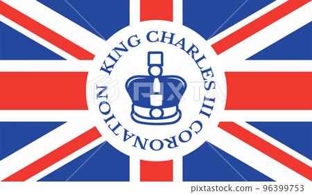 Poster for King Charles III Coronation with British flag vector illustration.  96399753